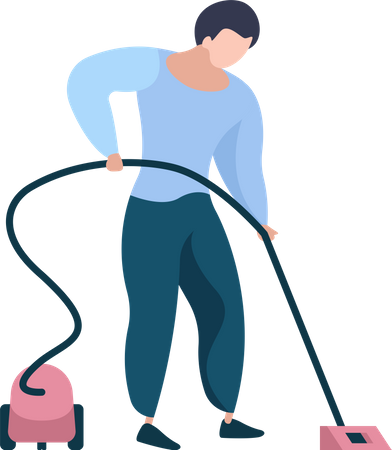 Cleaning service worker vacuuming floor Illustration