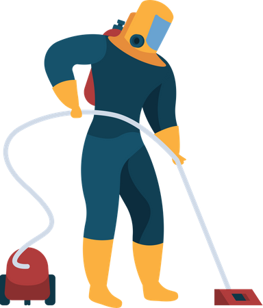 Cleaning service worker vacuuming floor  일러스트레이션