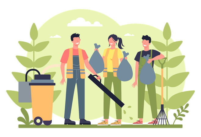 Cleaning staff collecting garbage  Illustration