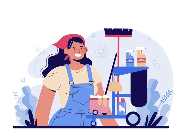 Cleaning Service Concept Cleaning Staff With Special Equipment Janitor Worker Cleaning Street And Sorting Garbage Flat Vector Illustration Illustration