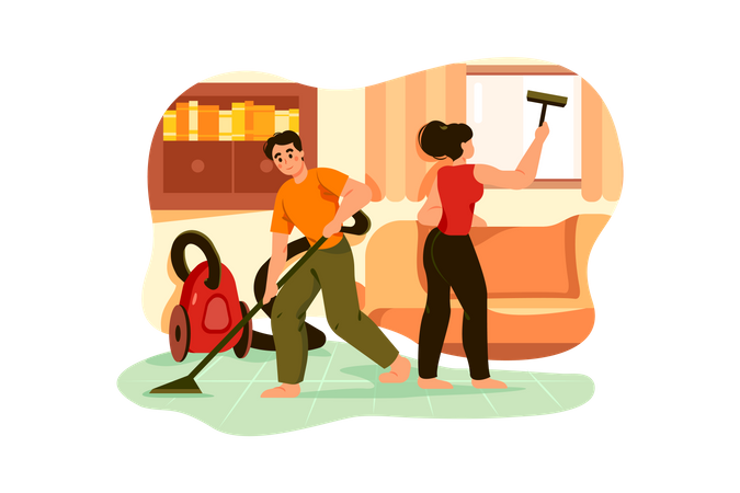 Cleaning team with vacuum cleaner  Illustration