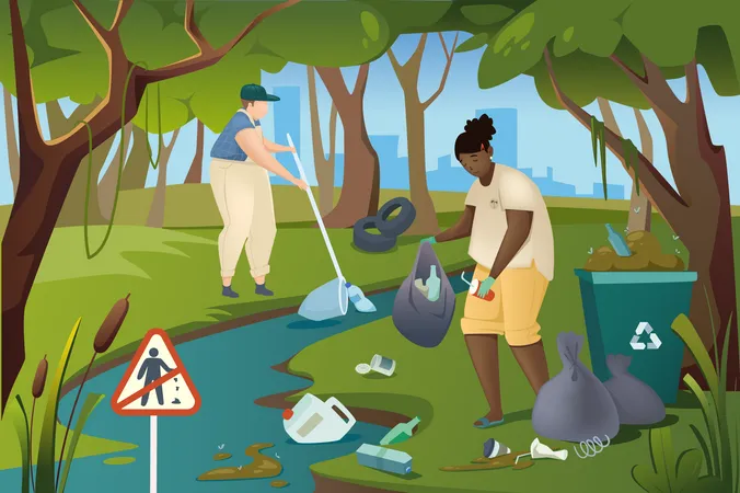 Cleaning Up Trash  Illustration