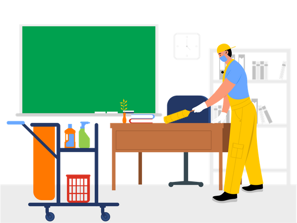 Cleaning Worker clean classroom  Illustration
