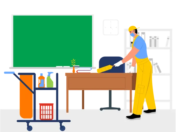 Cleaning Worker clean classroom  Illustration
