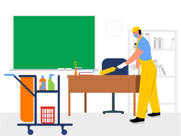 Cleaning Worker clean classroom  Illustration