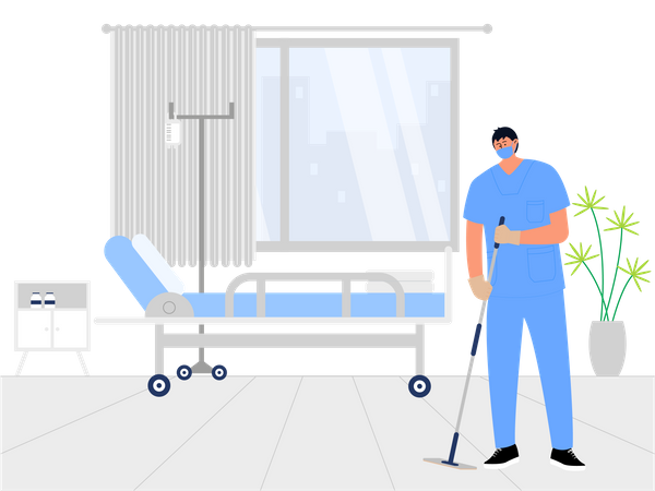 Cleaning Worker clean hospital room  일러스트레이션