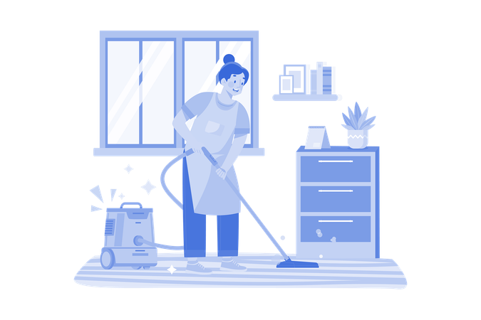 Cleaning Worker Cleaning Floor With The Vacuum Cleaner  Illustration