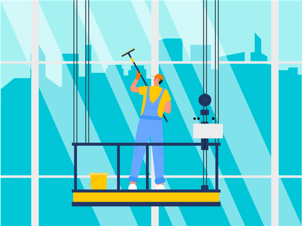 Cleaning worker cleaning windows  イラスト