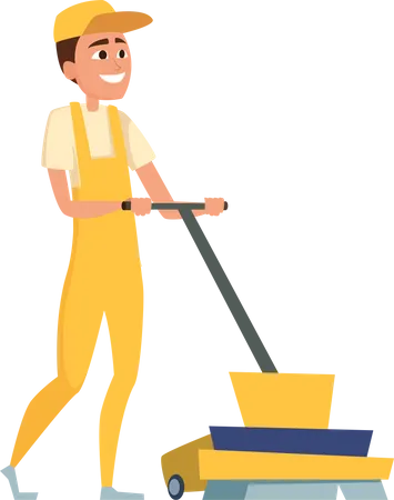 Cleaning worker cleaning with vacuum cleaner  Illustration
