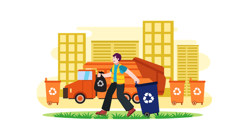 Cleaning Worker collect Garbage  Illustration