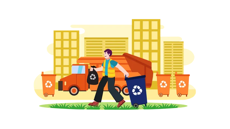 Cleaning Worker collect Garbage  Illustration