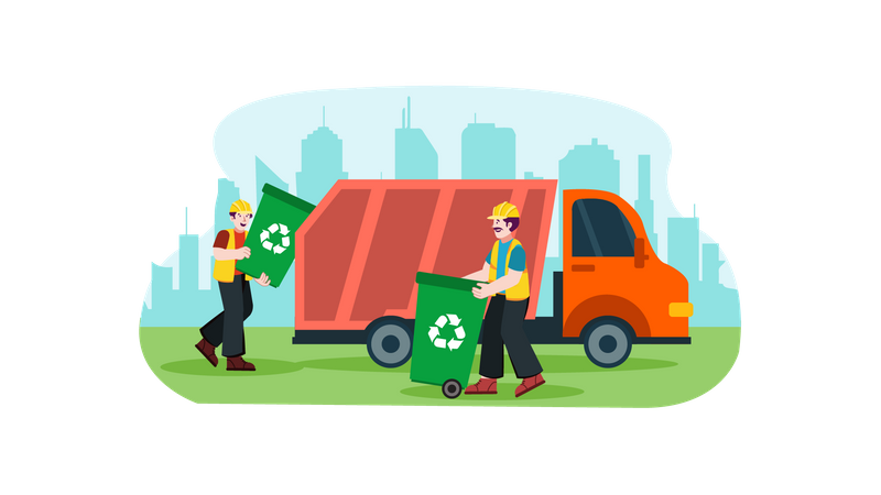 Cleaning Worker collect Garbage  Illustration