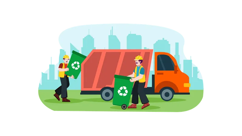 Cleaning Worker collect Garbage  Illustration