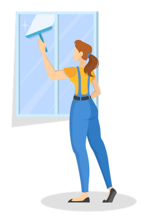 Cleaning worker in the uniform clean window using wiper  일러스트레이션