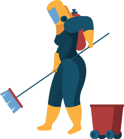 Cleaning worker mopping floor  イラスト