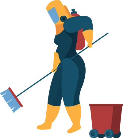 Cleaning worker mopping floor  Illustration
