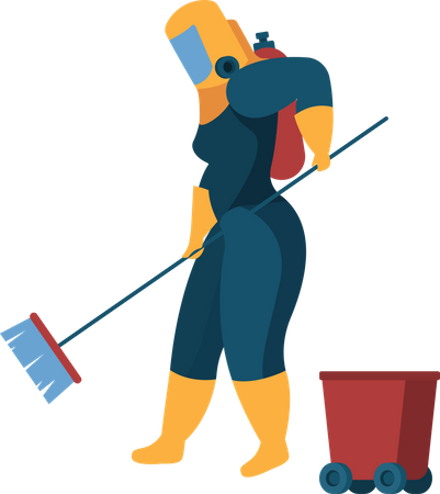 Cleaning worker mopping floor  일러스트레이션