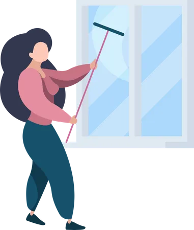 Cleaning worker washing window Illustration