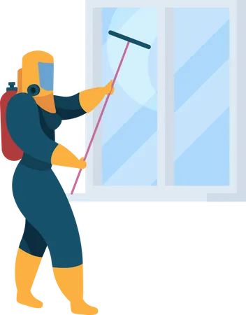 Cleaning worker washing window  Illustration