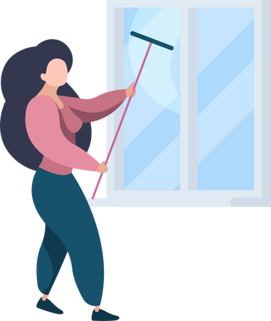 Cleaning worker washing window  Illustration