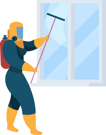 Cleaning worker washing window  일러스트레이션