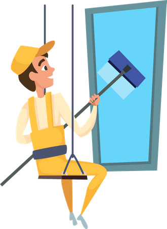 Cleaning worker washing window  イラスト