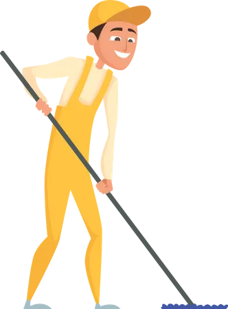 Cleaning worker with broom  Illustration
