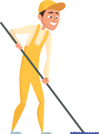 Cleaning worker with broom  Illustration