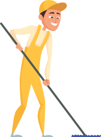 Cleaning worker with broom  イラスト