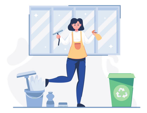 Cleaning worker with cleaning equipment  Illustration