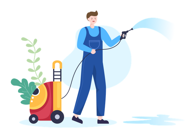 Cleaning Worker with Power Washing  Illustration