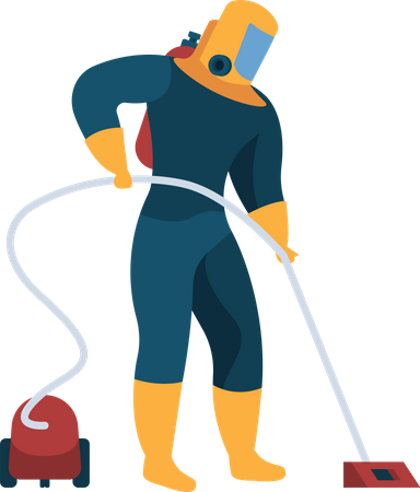 Cleaning worker with vacuum cleaner  Illustration