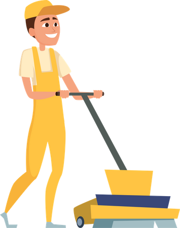 Cleaning worker cleaning with vacuum cleaner  Illustration