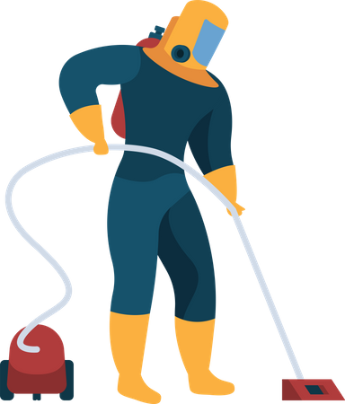 Cleaning worker with vacuum cleaner  Illustration