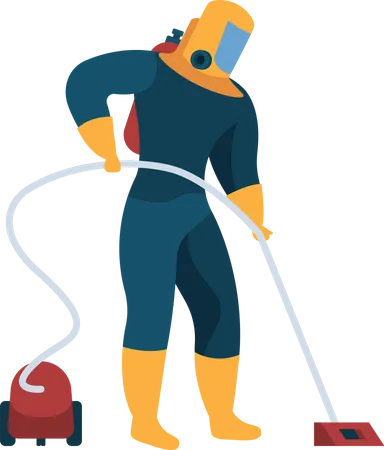 Cleaning worker with vacuum cleaner  Illustration