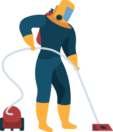 Cleaning worker with vacuum cleaner  イラスト
