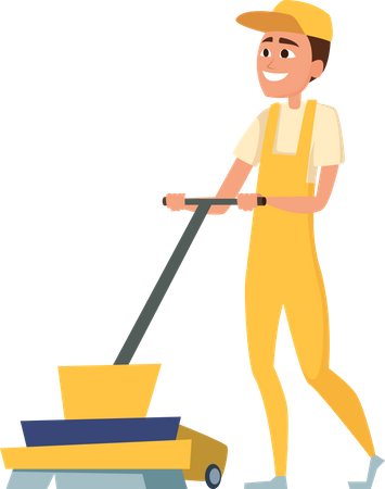 Cleaning worker with vacuum cleaner  イラスト