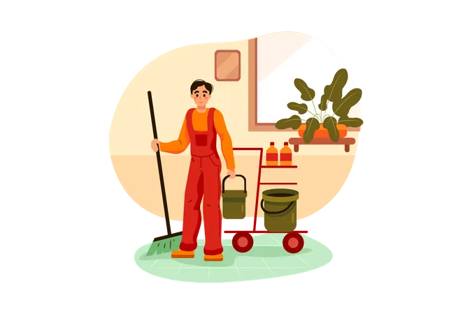 Cleaning workers are cleaning floor Illustration