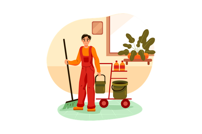 Cleaning workers are cleaning floor  イラスト