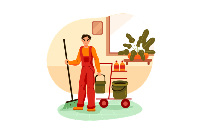 Cleaning workers are cleaning floor  Illustration