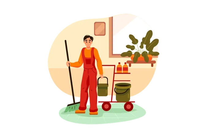 Cleaning workers are cleaning floor  Illustration