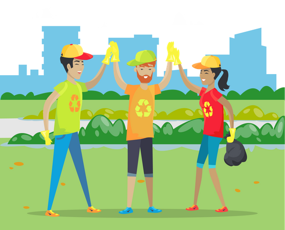 Cleaning workers cleaning park  イラスト