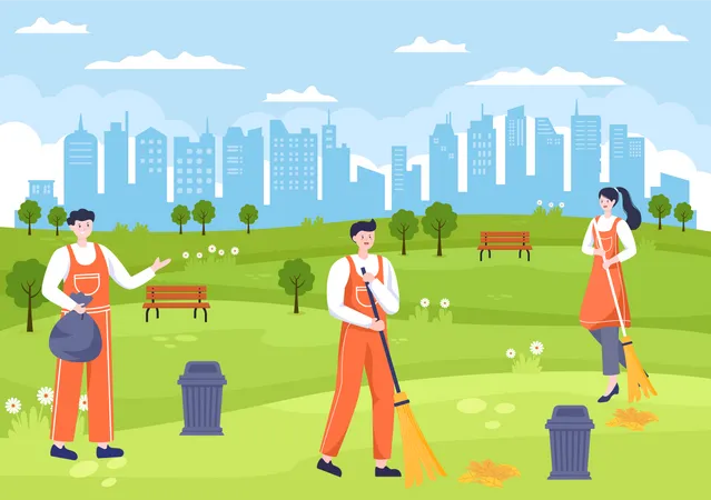 Cleaning workers cleaning park  Illustration