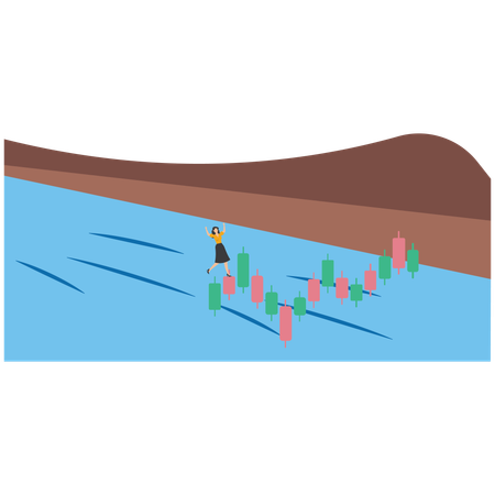 Kluge Geschäftsfrau nutzt wachsendes Investitionsbalkendiagramm  Illustration