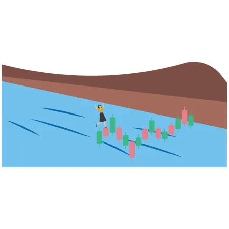 Kluge Geschäftsfrau nutzt wachsendes Investitionsbalkendiagramm  Illustration