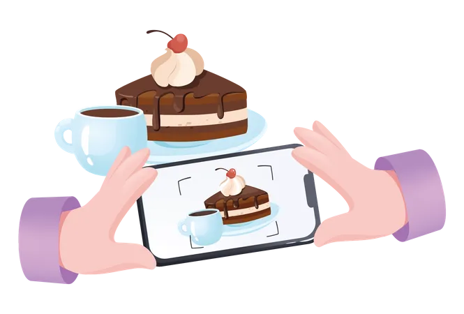 Click cake photo on mobile  Illustration