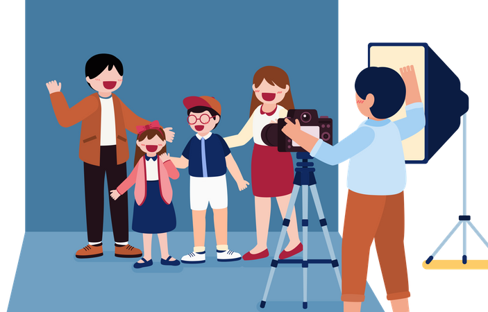 Clicking family photo at studio  Illustration