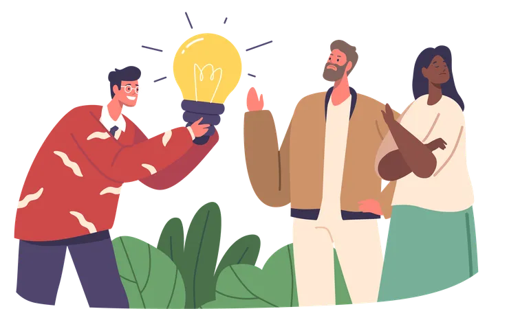 Client Adamantly Rejected The Proposed Idea Citing It As Unsuitable For Their Needs And Vision Despite The Team Enthusiasm Character Giving Light Bulb To Customer Cartoon People Vector Illustration Illustration