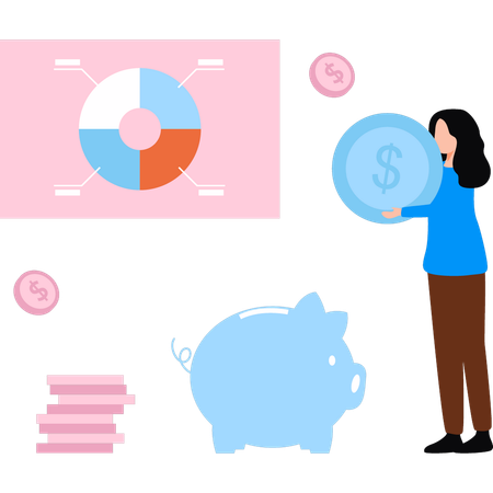 Client analyzes her savings graph  Illustration