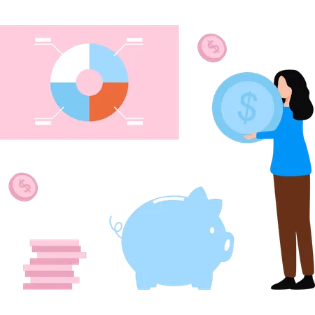 Client analyzes her savings graph  Illustration